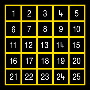 1 - 25 Number Grid Outline